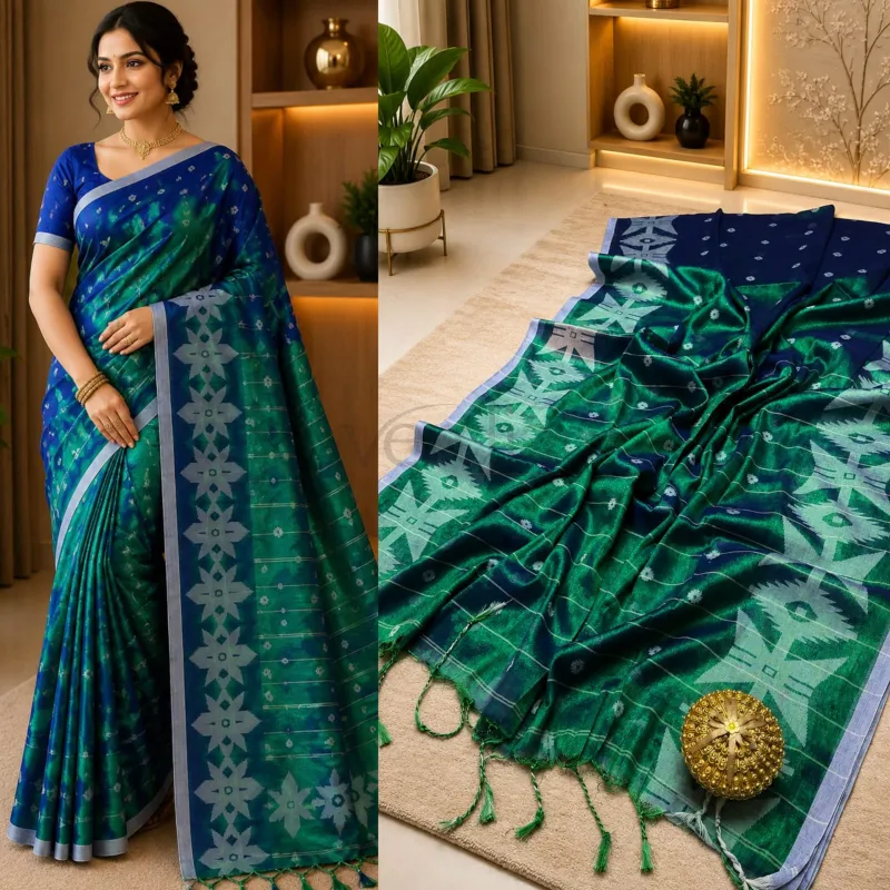 Jamdani Raga tissue soft silk saree with running blouse piece. view 4