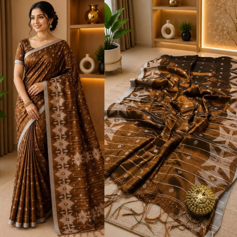 Jamdani Raga tissue soft silk saree with running blouse piece. view 5