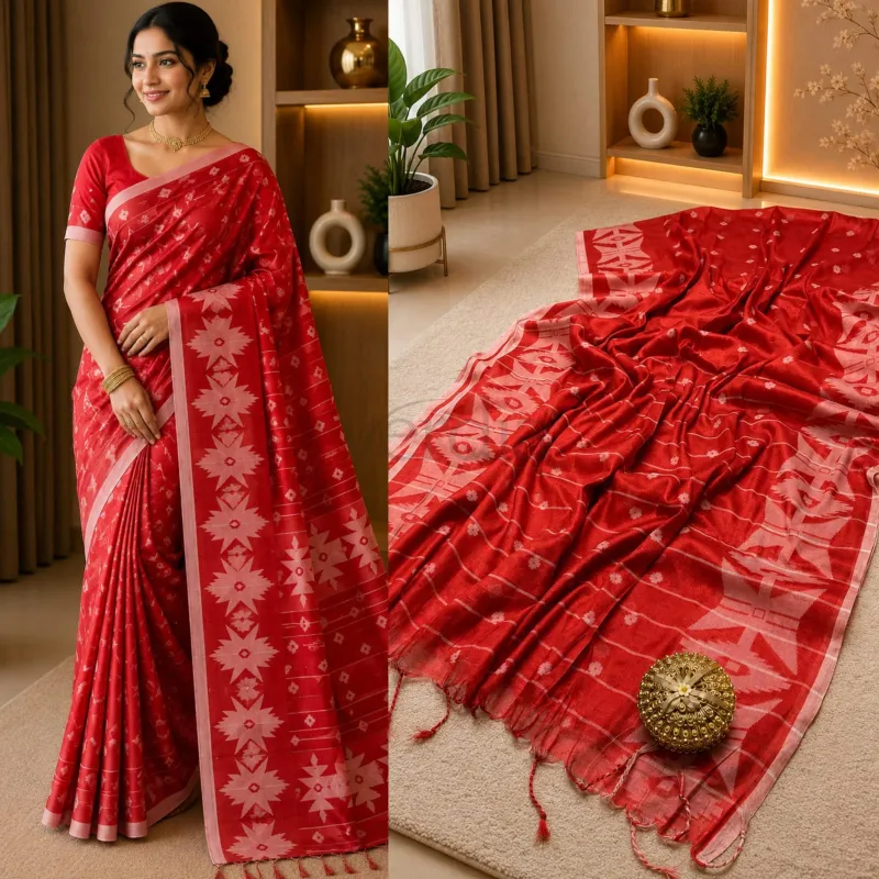 Jamdani Raga tissue soft silk saree with running blouse piece. view 7