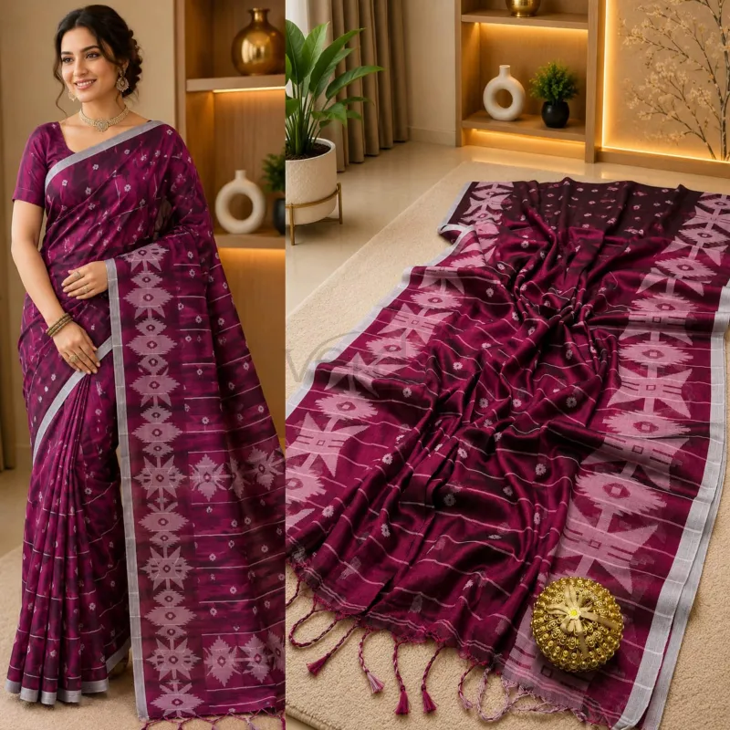 Jamdani Raga tissue soft silk saree with running blouse piece. view 9
