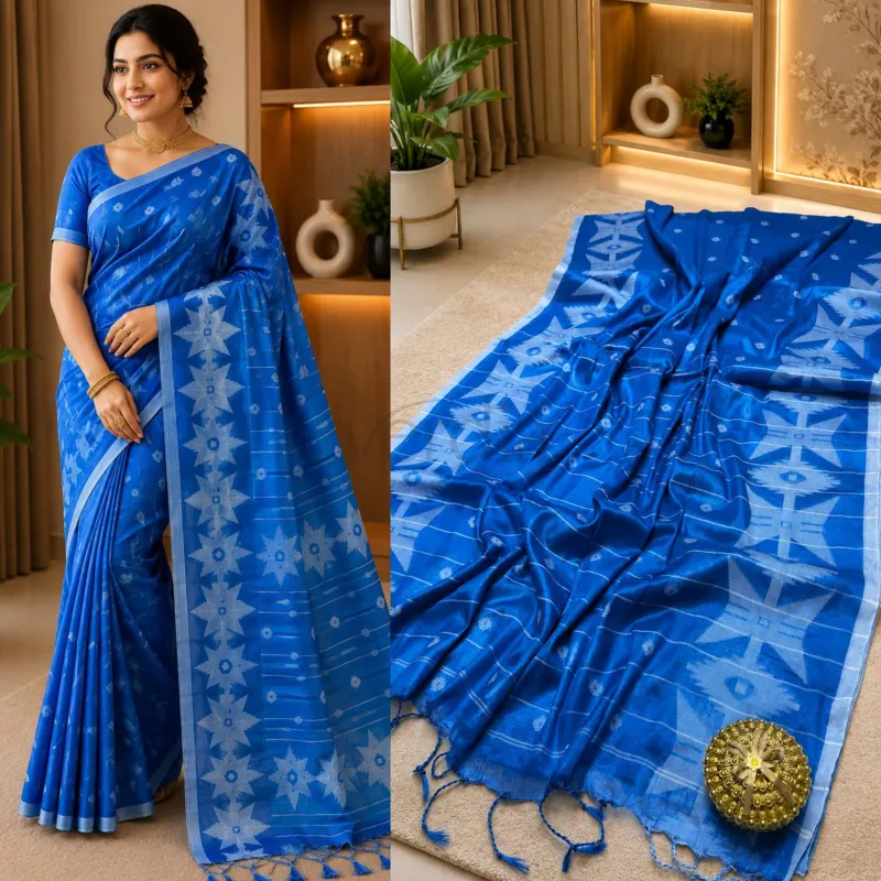Jamdani Raga tissue soft silk saree with running blouse piece. view 11