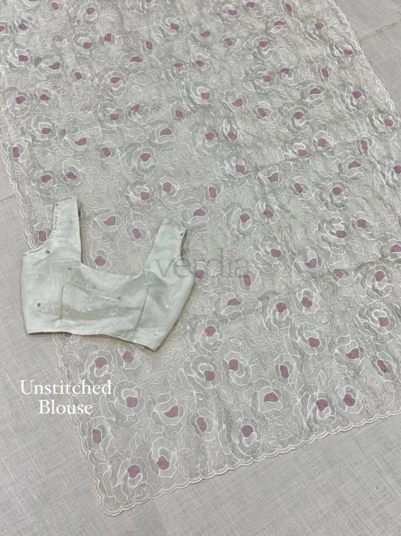 Chanda silk saree with Turkish organza style and sequins embroidery work. view 3
