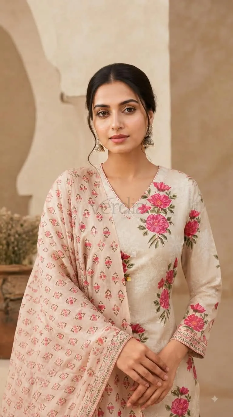 Premium cotton kurta Set with kantha work on motifs view 2