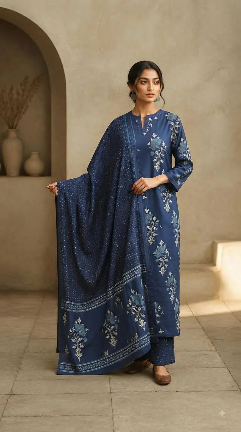 Premium cotton kurta Set with kantha work on motifs view 4