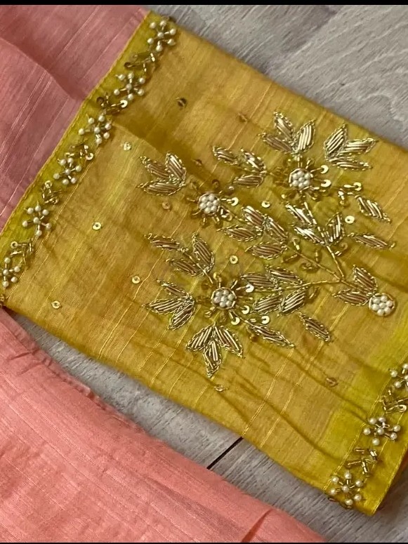 Mul Chanderi Dress Set With Hand Work view 2