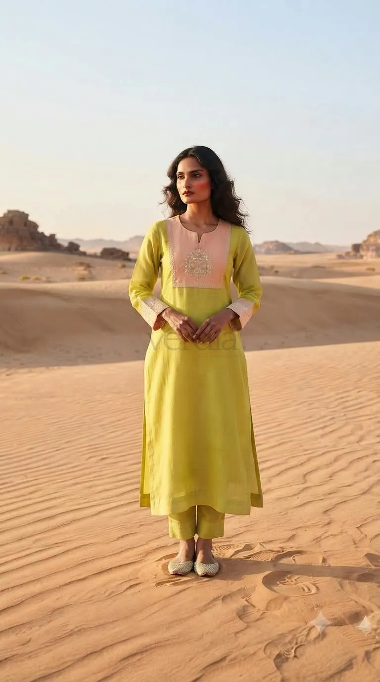 Mul Chanderi Dress Set With Hand Work view 9