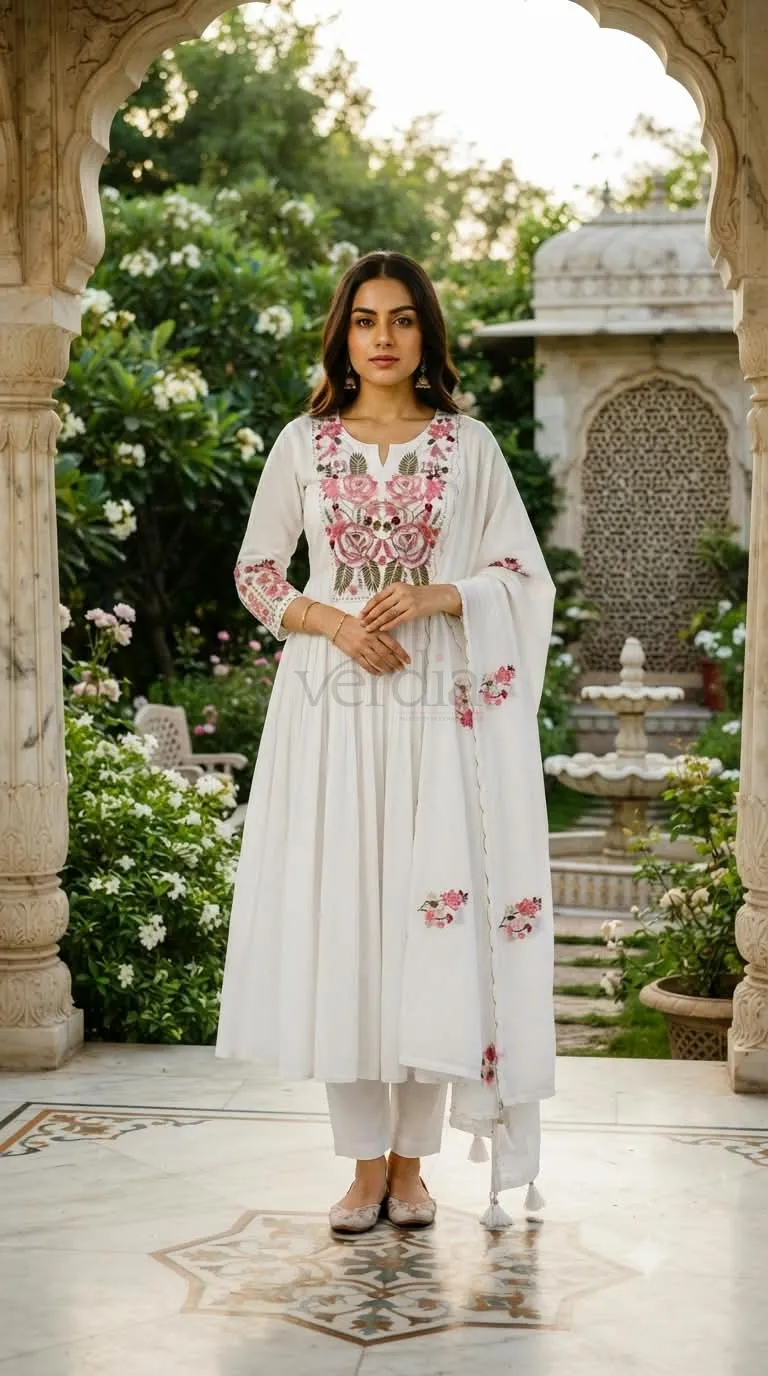 Mal Chanderi Glass Silk Anarkali Kurti Set