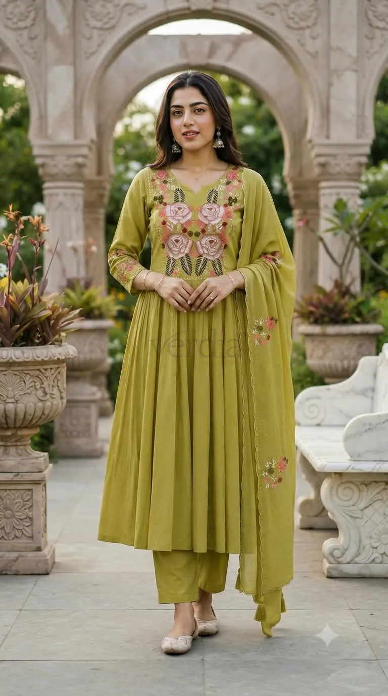 Mal Chanderi Glass Silk Anarkali Kurti Set