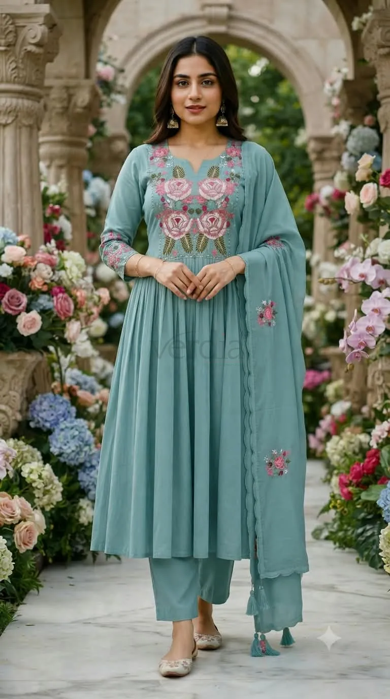 Mal Chanderi Glass Silk Anarkali Kurti Set view 3