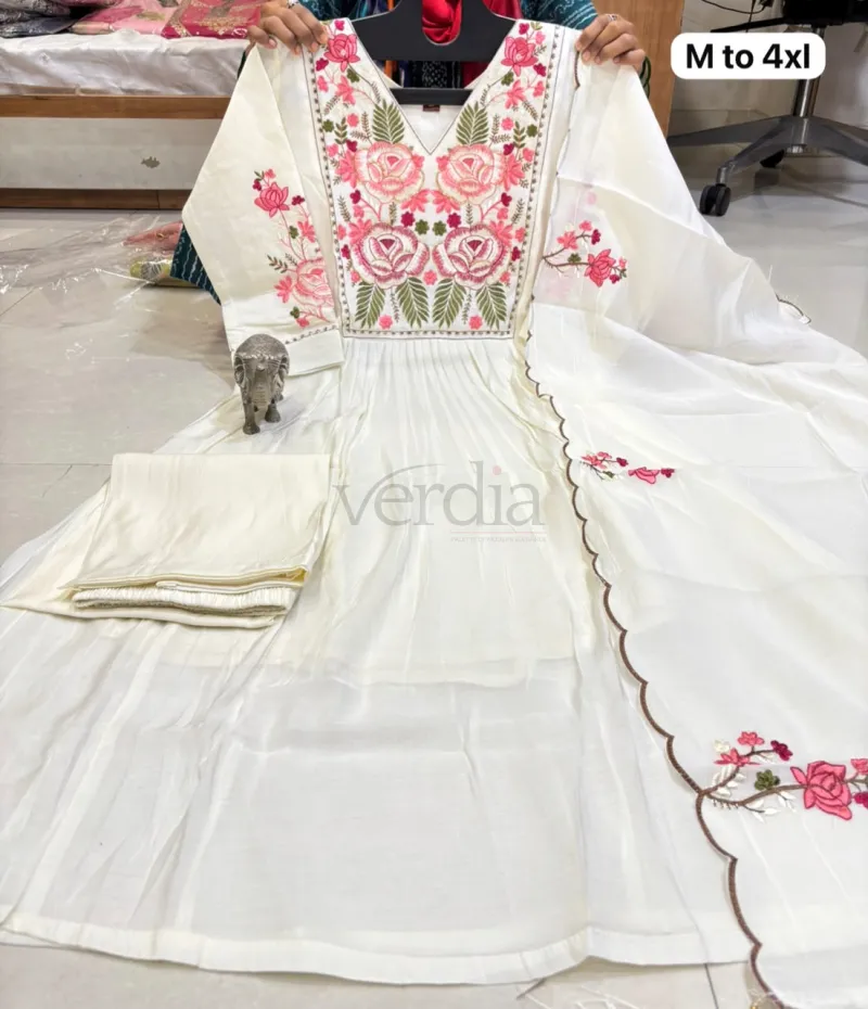 Mal Chanderi Glass Silk Anarkali Kurti Set view 4