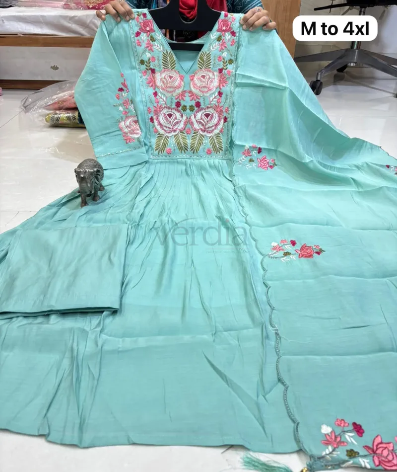 Mal Chanderi Glass Silk Anarkali Kurti Set view 5