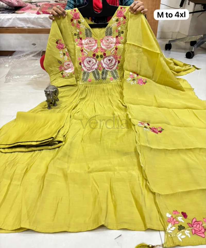 Mal Chanderi Glass Silk Anarkali Kurti Set view 6