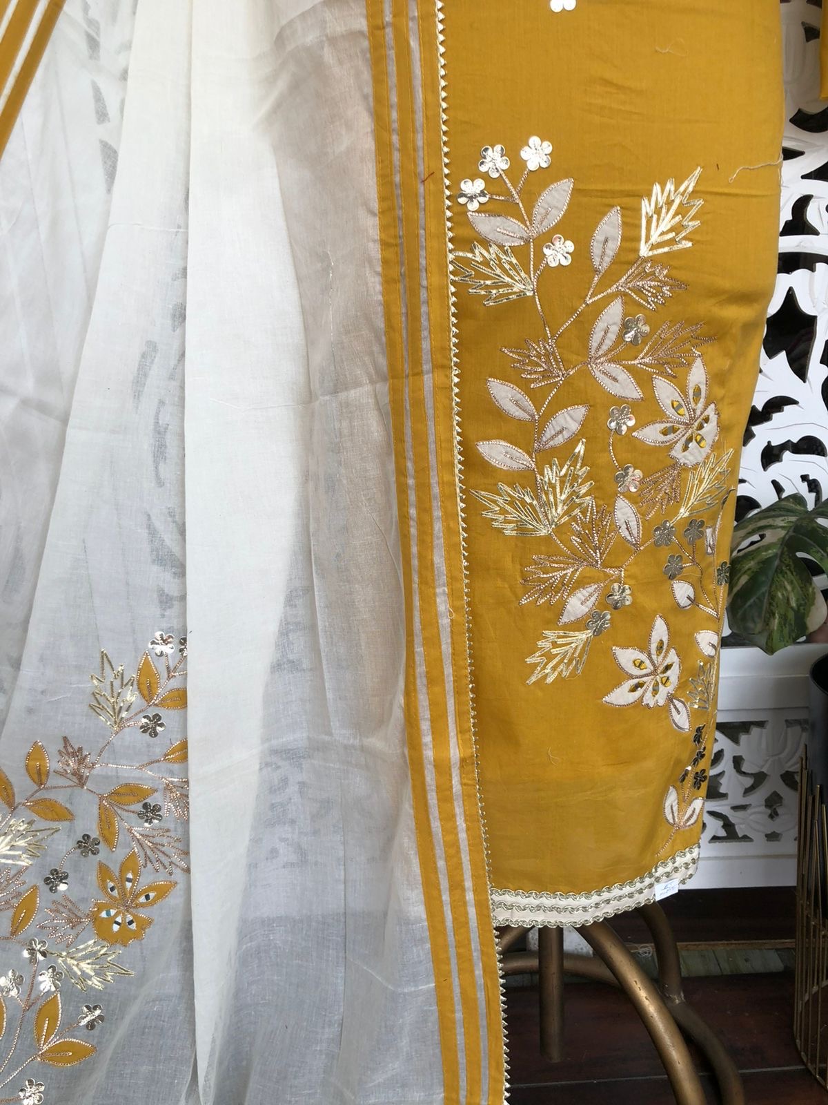 Unstitched Cotton Suit with Khadi Cotton Dupatta view 4
