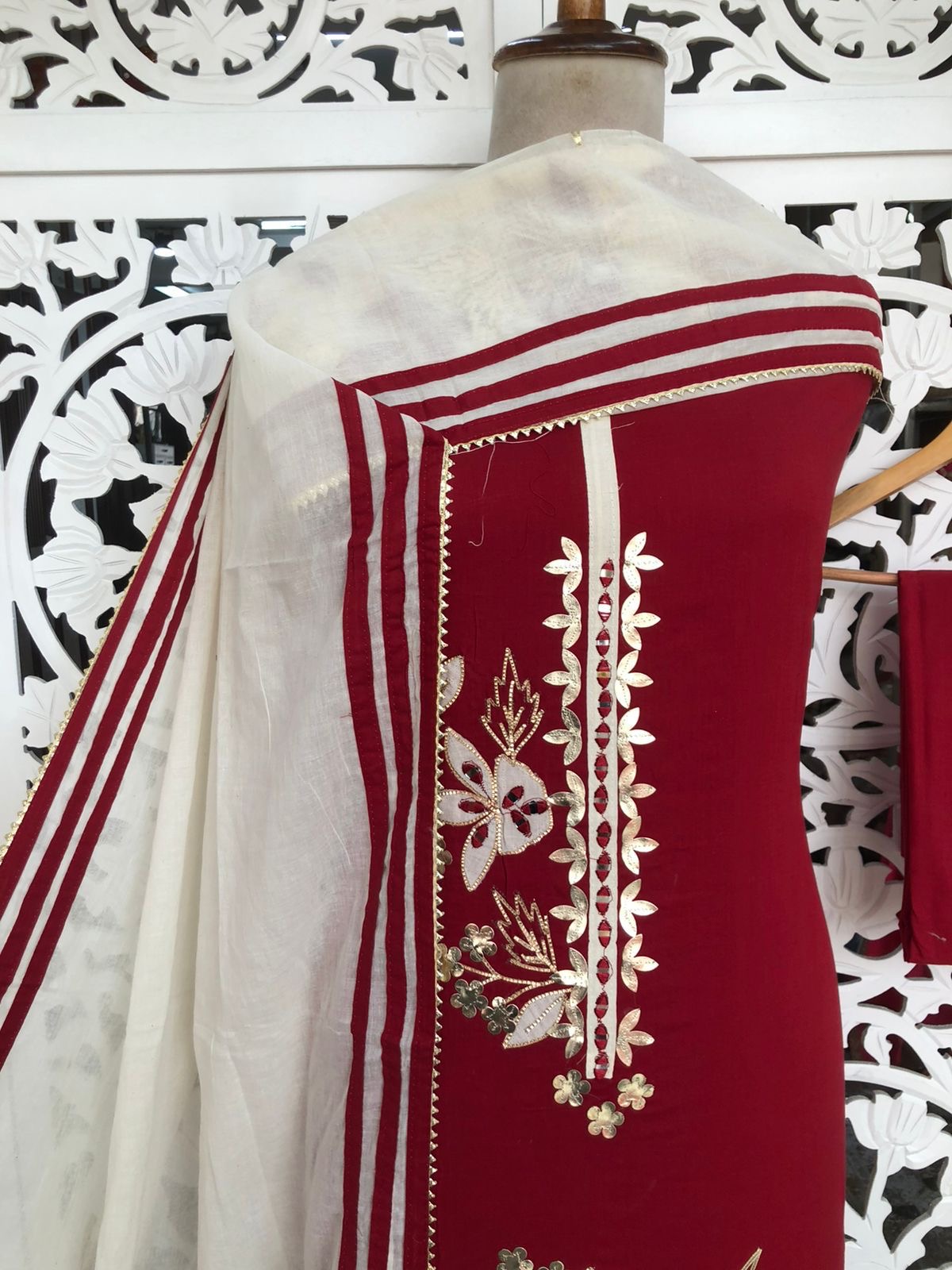Unstitched Cotton Suit with Khadi Cotton Dupatta view 8