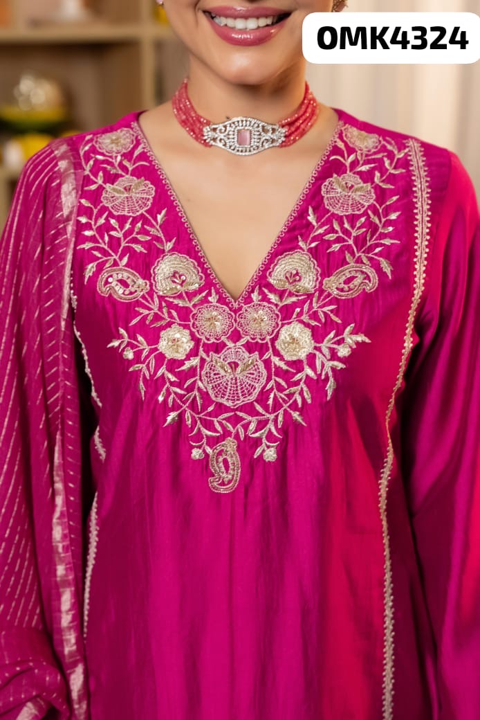Pure Satori Silk Long Straight Kurti Set with Heavy Embroidery view 2