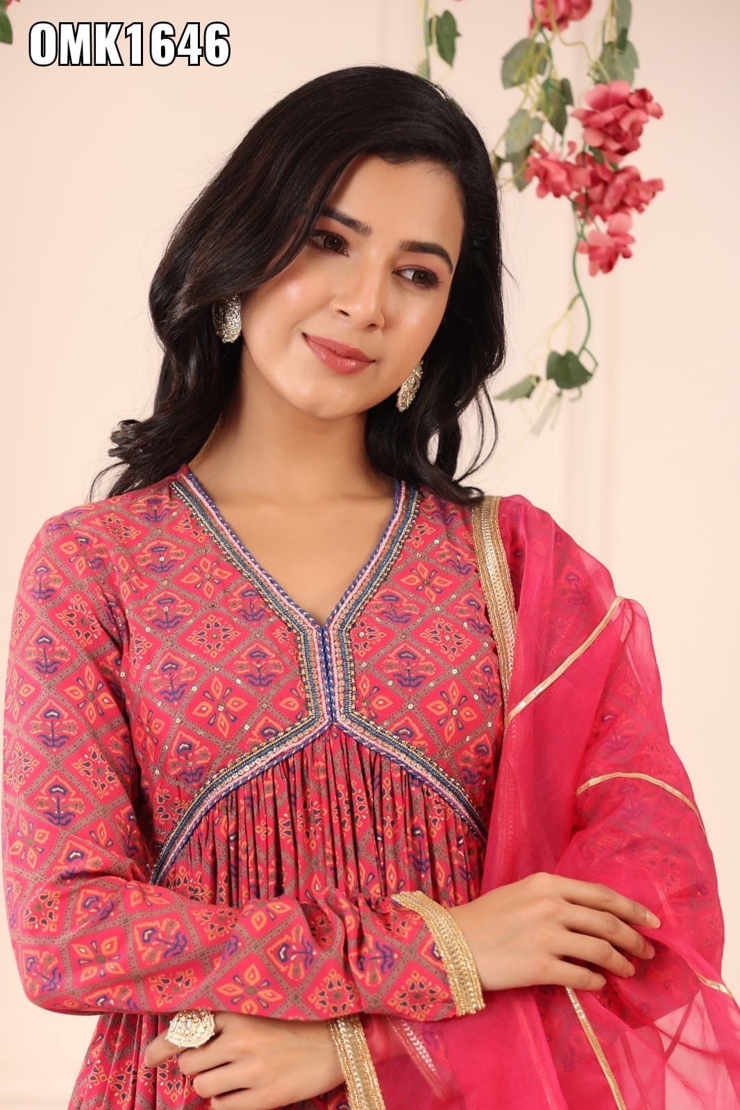 Premium Muslin Three-Piece Kurti Set with Extensive Embroidery and Gota Detailing view 2