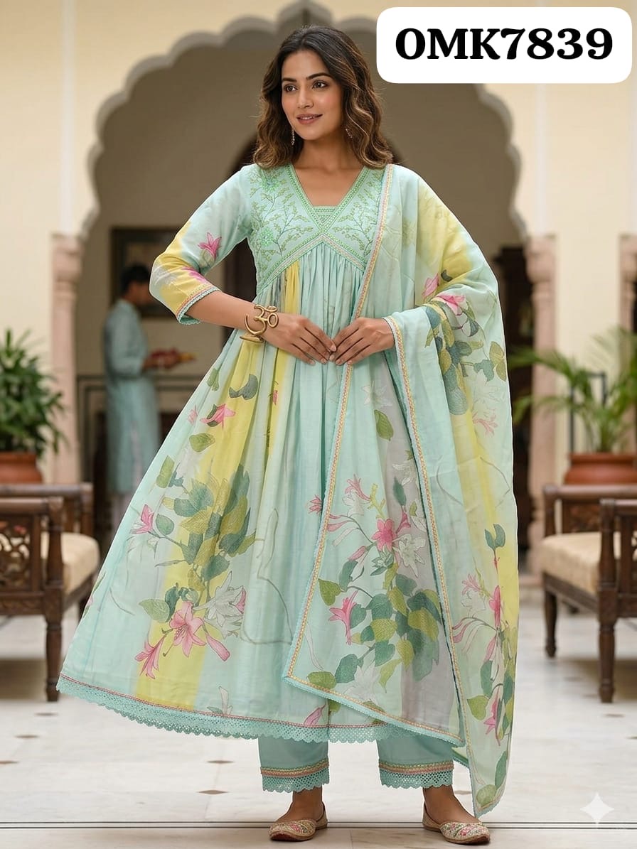 Three-Piece Floral Print Anarkali Kurti Set view 2