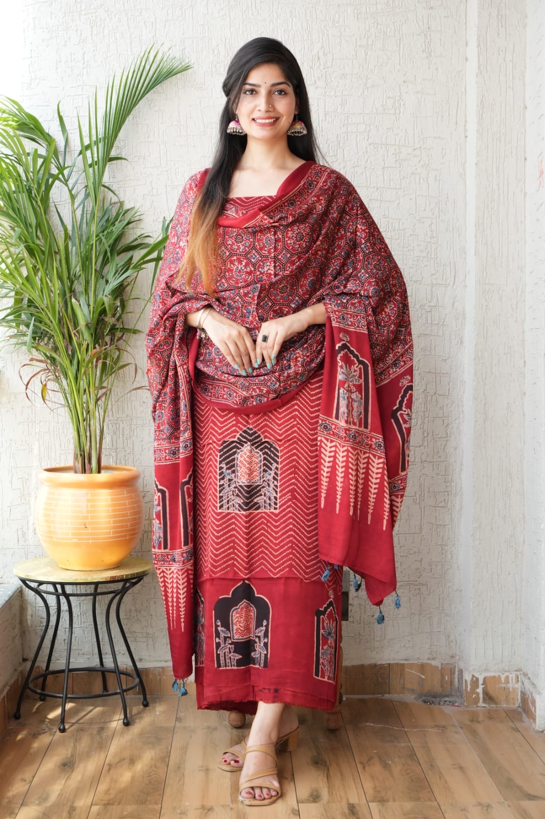 Ajrakh Modal Unstitched Suit Set view 4