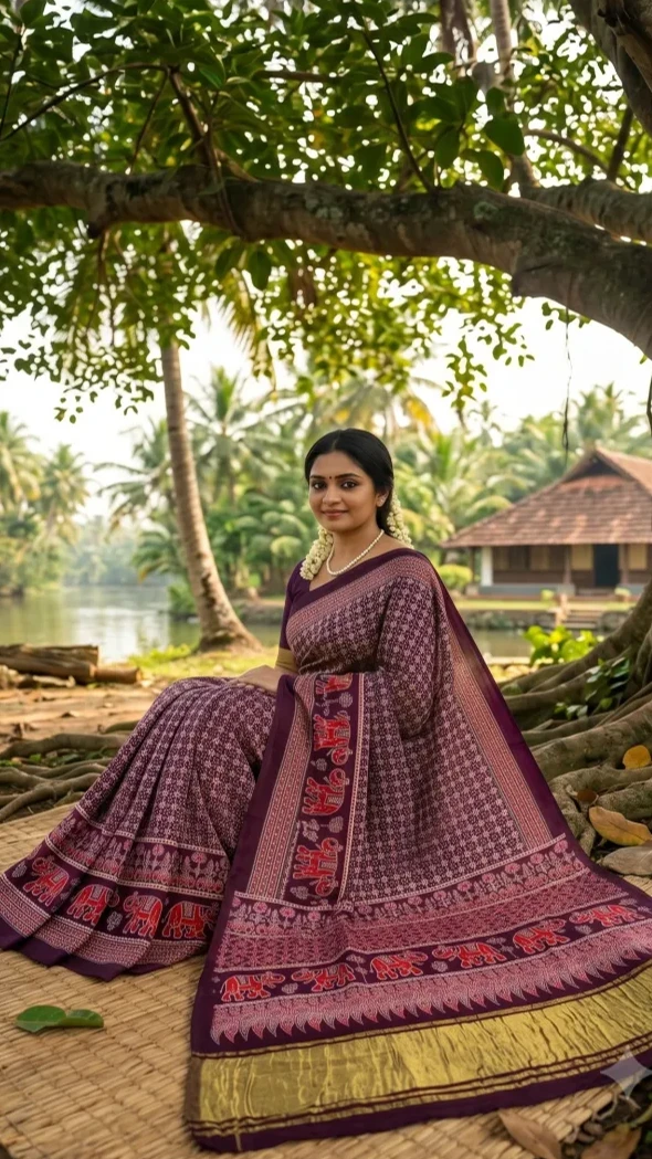 Ajrakh Saree in Gaji Silk with Bandhani and Gota Patti Hand Work