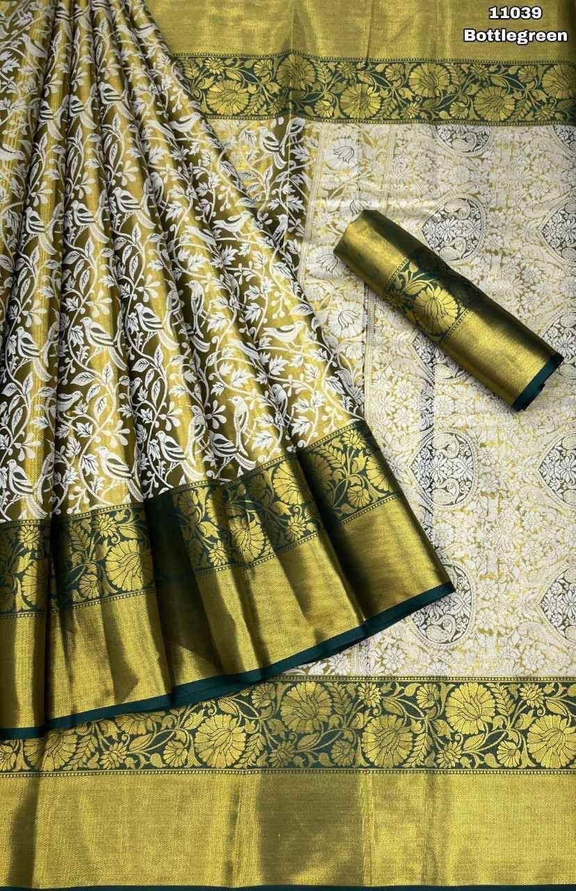 Pure Kanjivaram Silk Saree with Mina Weaving, Contrast Border, and Gold Zari Pallu