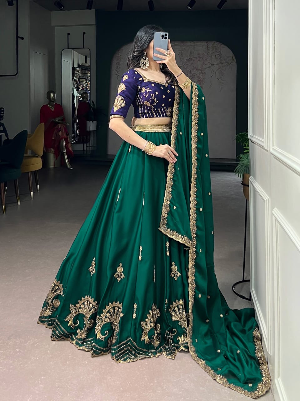 Rangoli Silk Lehenga with Sequins and Thread Embroidery Work view 2
