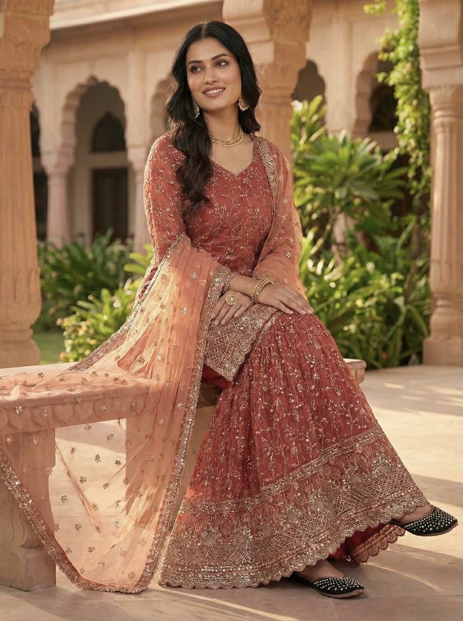 New Designer Party Wear Kurti Set with Sharara Palazzo and Dupatta