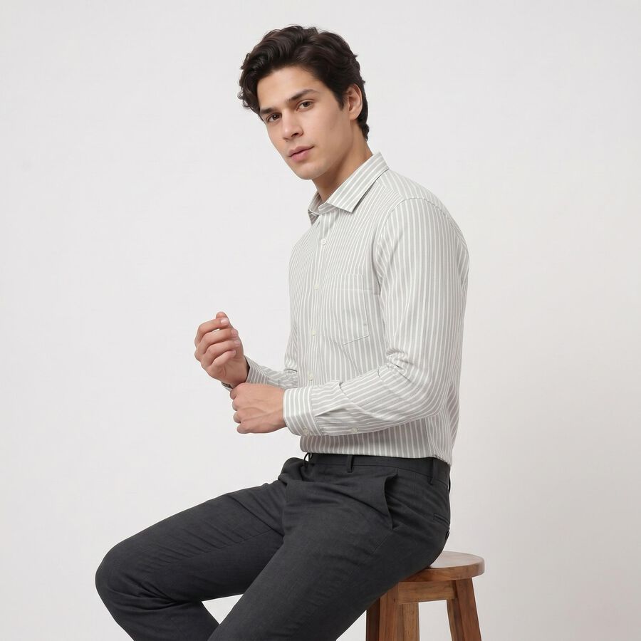 Light Green Striped Regular Fit Formal Shirt view 2