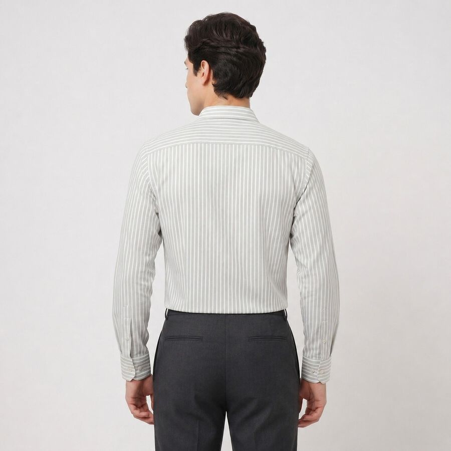 Light Green Striped Regular Fit Formal Shirt view 3