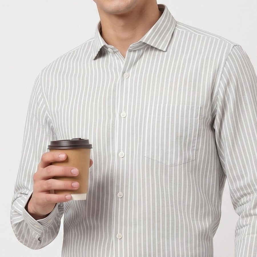 Light Green Striped Regular Fit Formal Shirt view 4