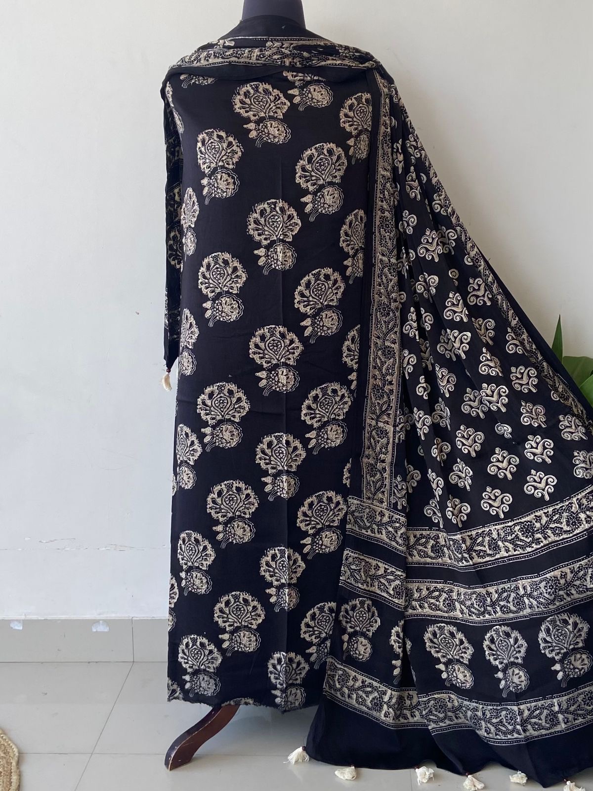 Unstitched Ajrakh Modal Satin Top and Dupatta Set view 12